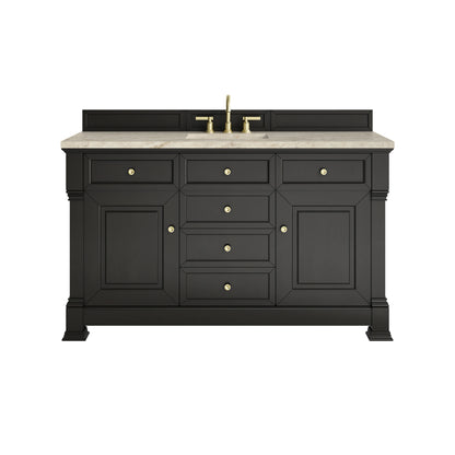 Brookfield 60" Single Vanity, Black Onyx, w/ 3 CM Tajnar Eclos Top w/FreePower Wireless Charger