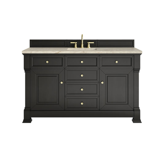 Brookfield 60" Single Vanity, Black Onyx, w/ 3 CM Tajnar Eclos Top w/FreePower Wireless Charger