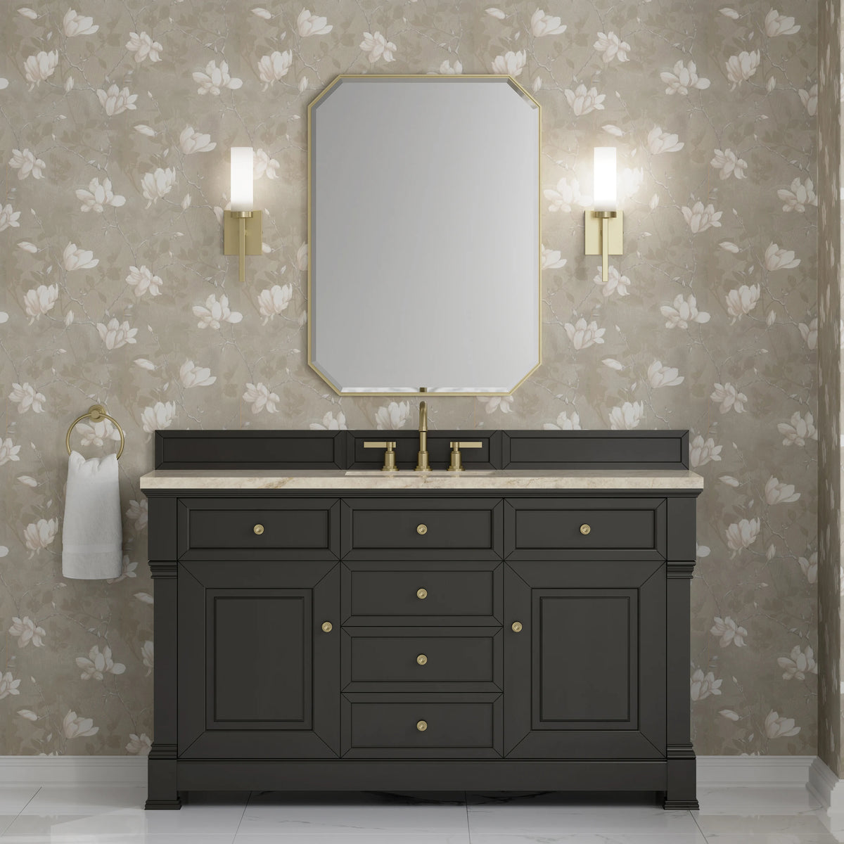 Brookfield 60" Single Vanity, Black Onyx, w/ 3 CM Tajnar Eclos Top w/FreePower Wireless Charger, view 5