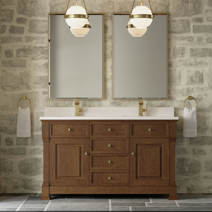 Brookfield 60" Double Vanity, Honey Oak w/ Single Hole 3 CM White Zeus Silestone Top & Backsplash, view 3