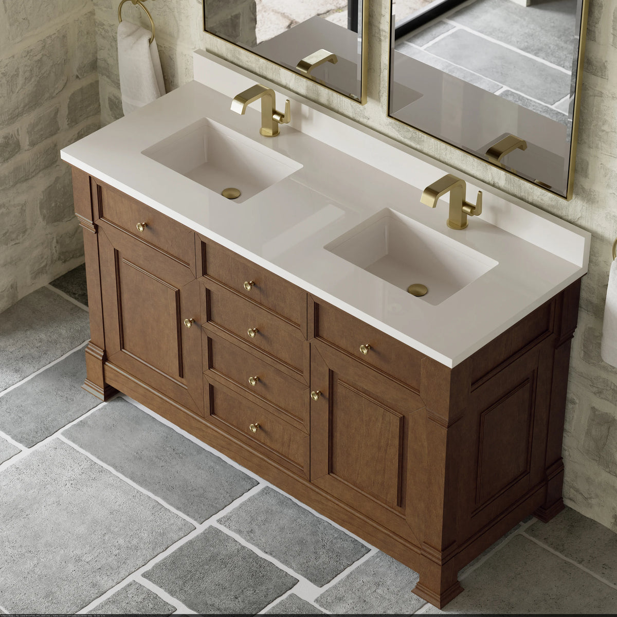 Brookfield 60" Double Vanity, Honey Oak w/ Single Hole 3 CM White Zeus Silestone Top & Backsplash, view 7