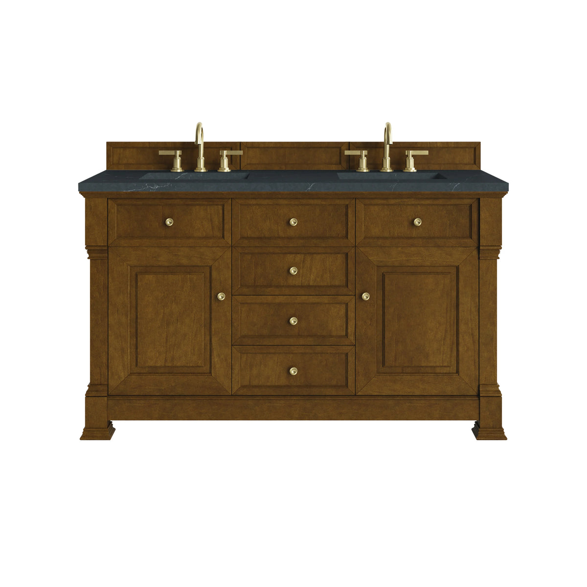 Brookfield 60" Double Vanity, Honey Oak w/3 CM Charcoal Soapstone Silestone Top