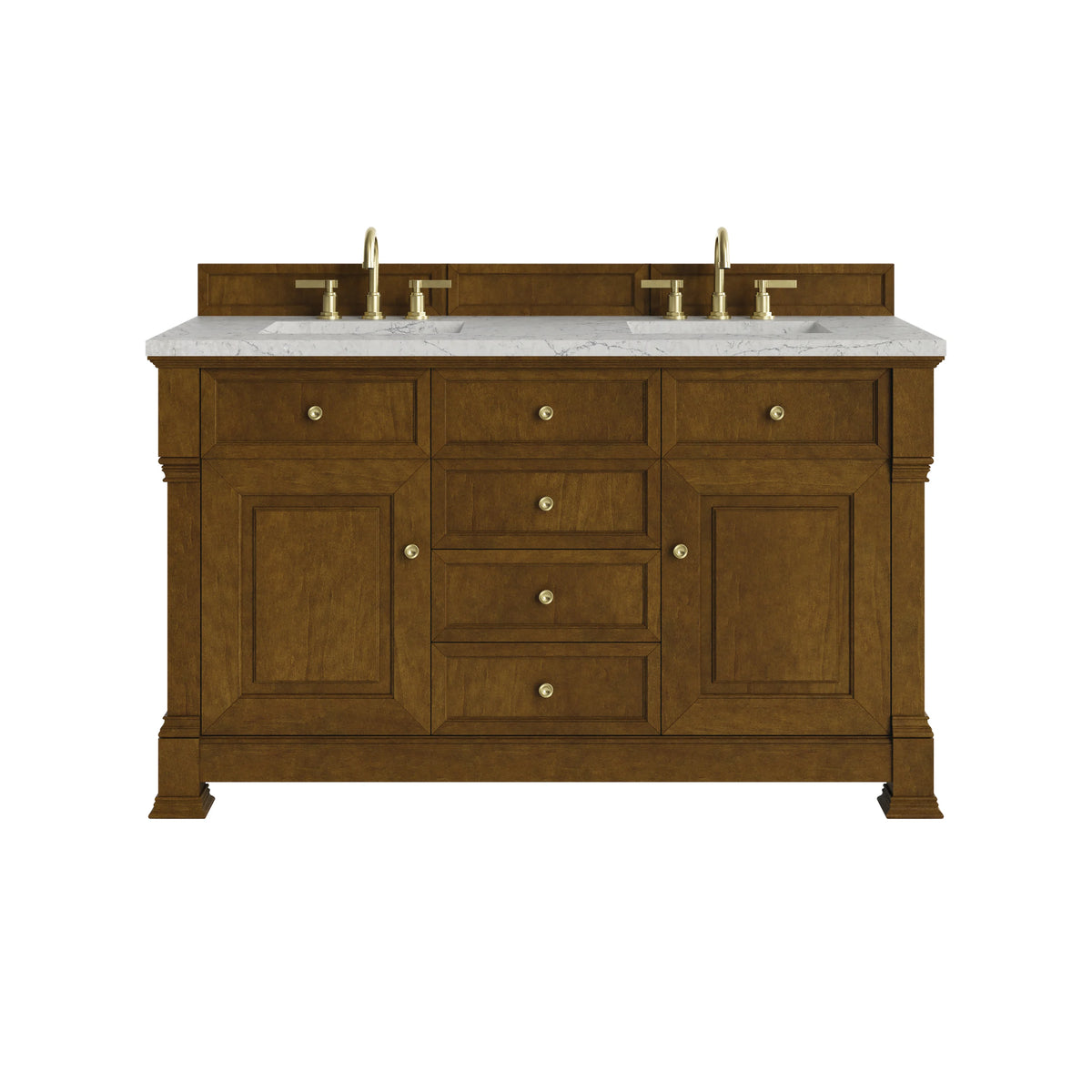 Brookfield 60" Double Vanity, Honey Oak w/ 3 CM Eternal Jasmine Pearl Silestone Top