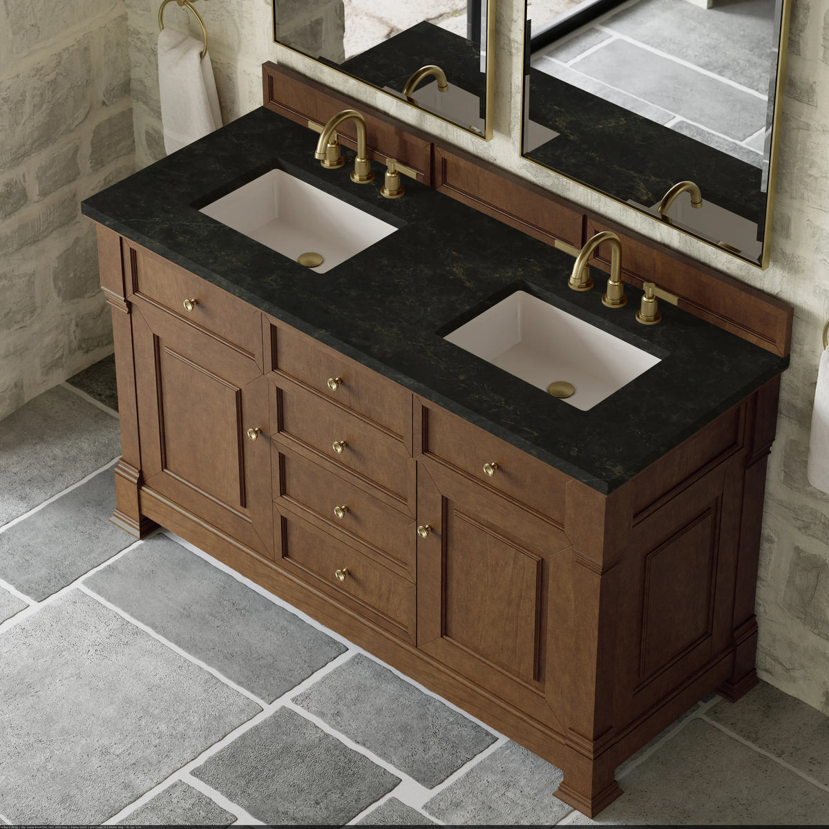 Brookfield 60" Double Vanity, Honey Oak, w/ 3 CM Phantome Eclos Top, view 7