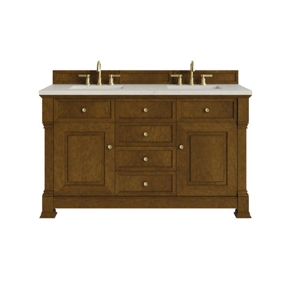Brookfield 60" Double Vanity, Honey Oak, w/ 3 CM Siberian Silestone Top
