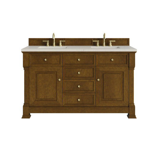 Brookfield 60" Double Vanity, Honey Oak, w/ 3 CM Siberian Silestone Top