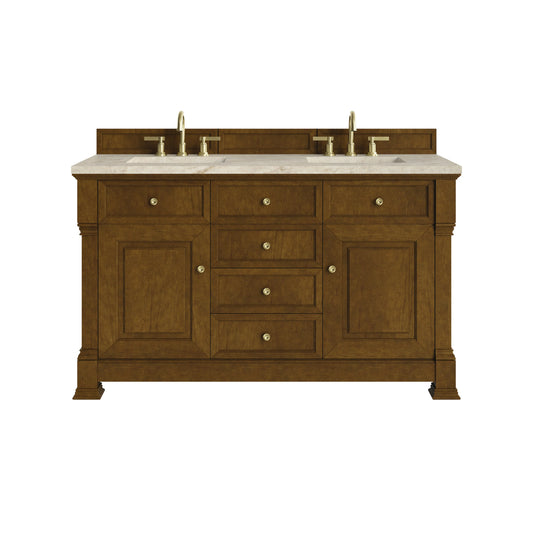 Brookfield 60" Double Vanity, Honey Oak, w/ 3 CM Tajnar Eclos Top