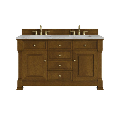 Brookfield 60" Double Vanity, Honey Oak w/ 3 CM Victorian Silver Silestone Top