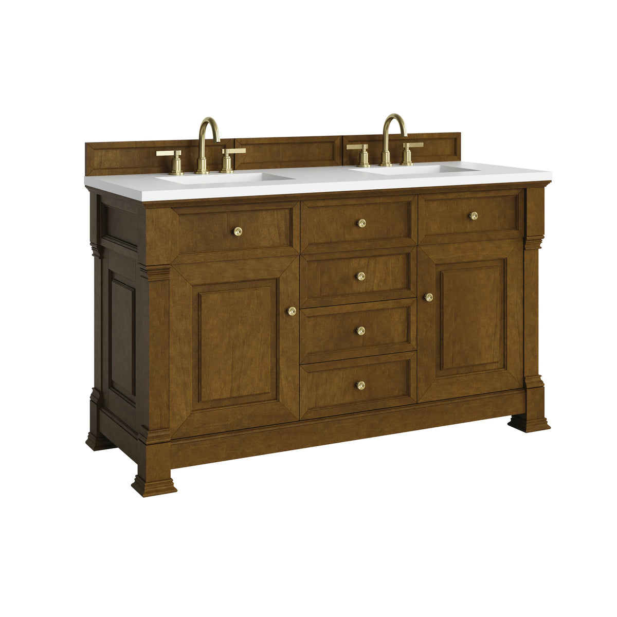 Brookfield 60" Double Vanity, Honey Oak,  w/ 3 CM White Zeus Silestone Top, view 10
