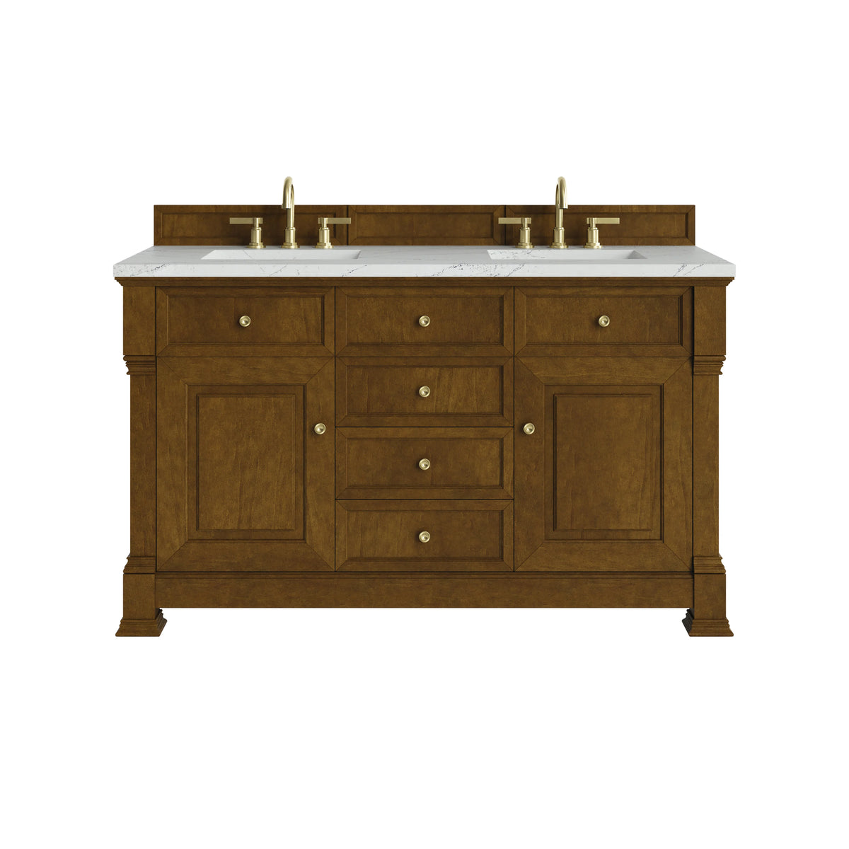 Brookfield 60" Double Vanity, Honey Oak w/ 3 CM Ethereal Noctis Silestone Top w/FreePower Wireless Charger