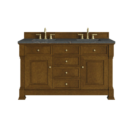 Brookfield 60" Double Vanity, Honey Oak w/ 3 CM Parisien Bleu Silestone Top w/FreePower Wireless Charger