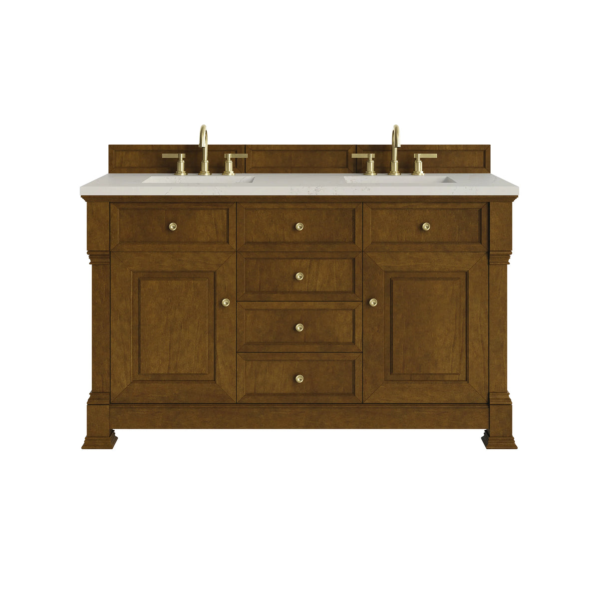 Brookfield 60" Double Vanity, Honey Oak, w/ 3 CM Siberian Silestone Top w/FreePower Wireless Charger