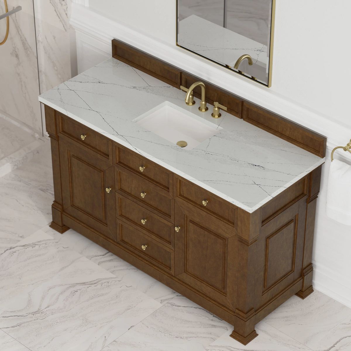 Brookfield 60" Single Vanity, Honey Oak w/ 3 CM Ethereal Noctis Silestone Top, view 7