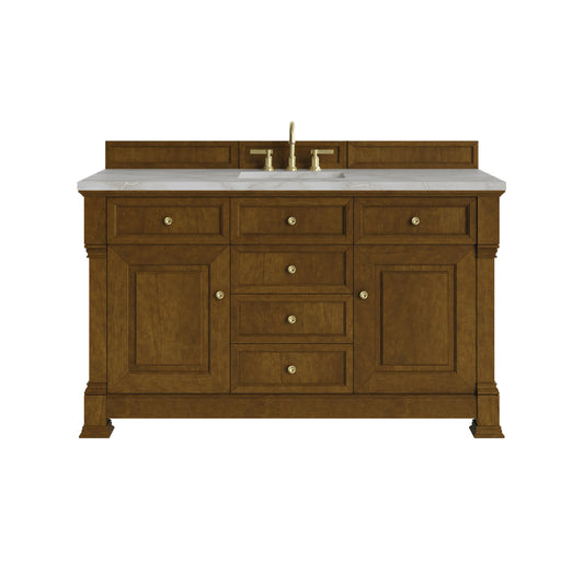 Brookfield 60" Single Vanity, Honey Oak w/ 3 CM Victorian Silver Silestone Top