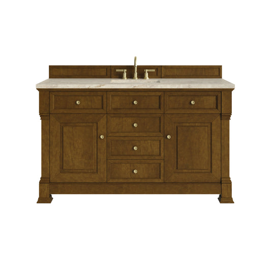 Brookfield 60" Single Vanity, Honey Oak, w/ 3 CM Tajnar Eclos Top w/FreePower Wireless Charger