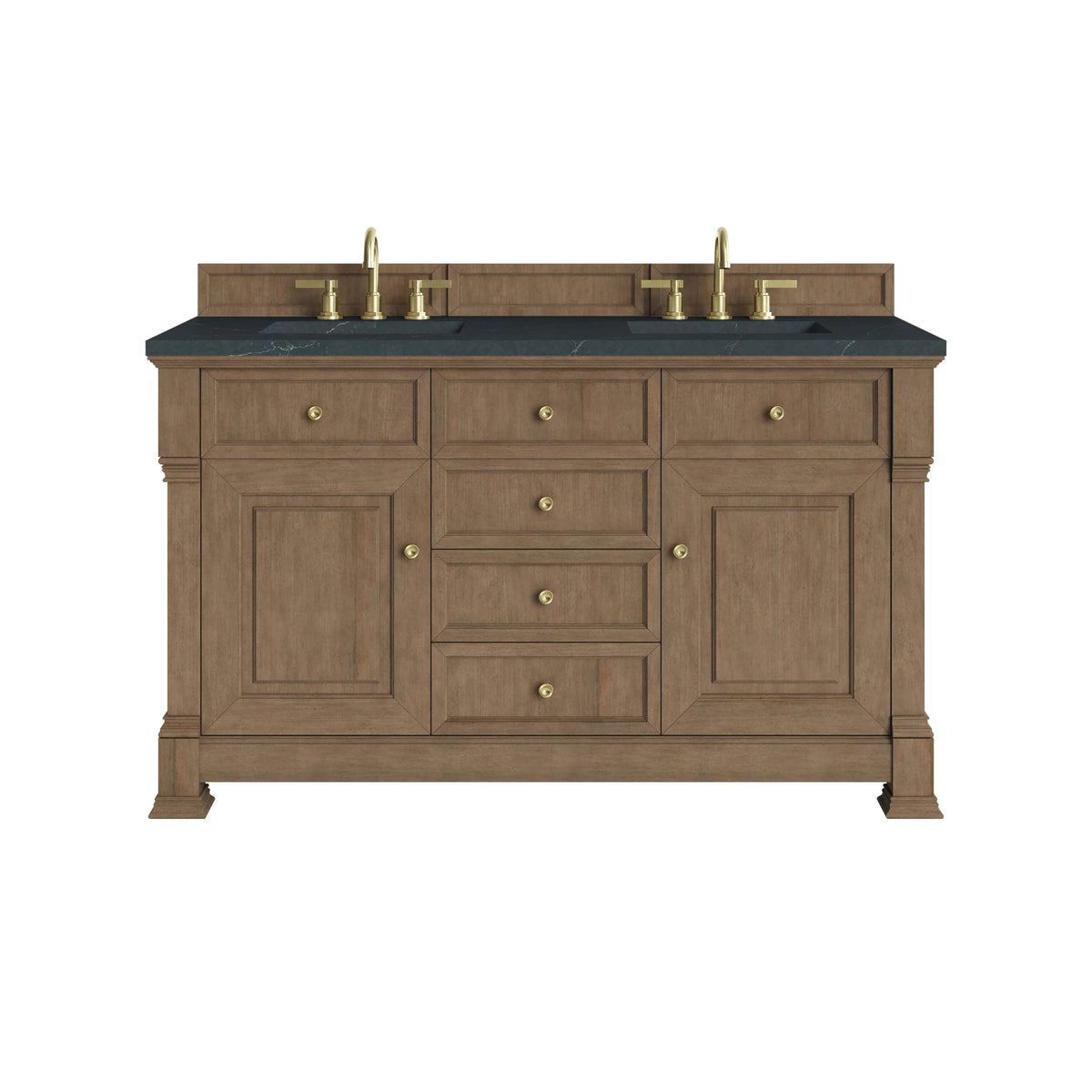Brookfield 60" Double Vanity, Pecan w/3 CM Charcoal Soapstone Silestone Top