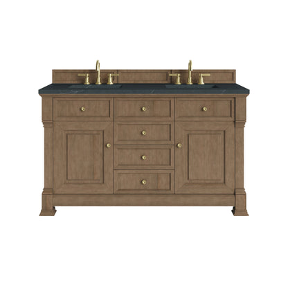 Brookfield 60" Double Vanity, Pecan w/3 CM Charcoal Soapstone Silestone Top