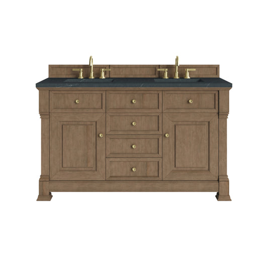 Brookfield 60" Double Vanity, Pecan w/3 CM Charcoal Soapstone Silestone Top