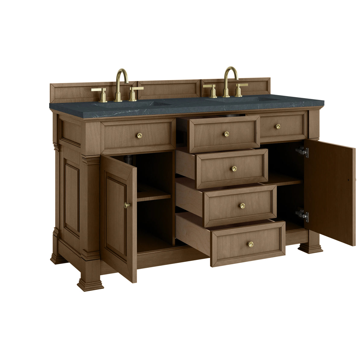 Brookfield 60" Double Vanity, Pecan w/3 CM Charcoal Soapstone Silestone Top, view 8