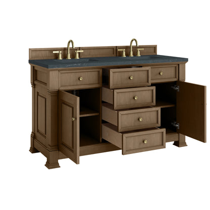 Brookfield 60" Double Vanity, Pecan w/3 CM Charcoal Soapstone Silestone Top, view 8