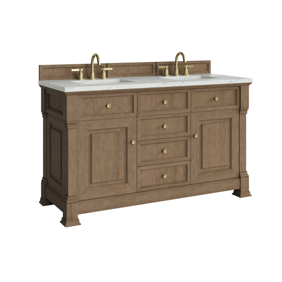 Brookfield 60" Double Vanity, Pecan w/ 3 CM Ethereal Noctis Silestone  Top, view 10