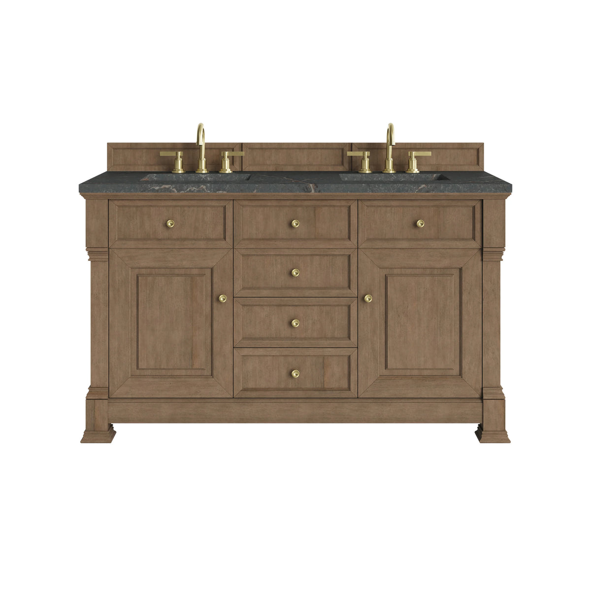 Brookfield 60" Double Vanity, Pecan w/ 3 CM Parisien Bleu Silestone Top