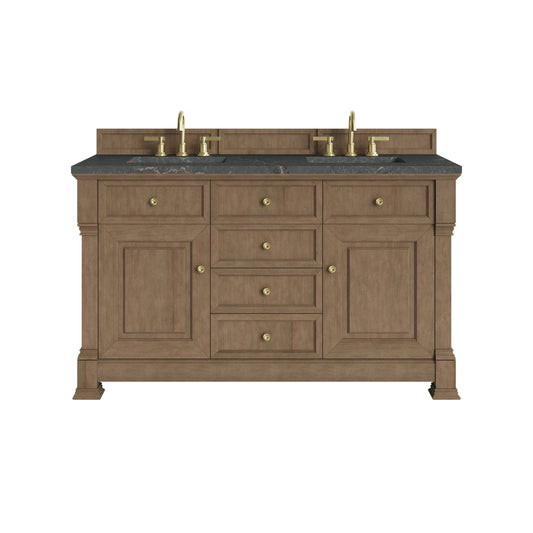 Brookfield 60" Double Vanity, Pecan w/ 3 CM Parisien Bleu Silestone Top