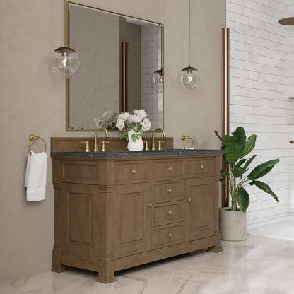 Brookfield 60" Double Vanity, Pecan w/ 3 CM Parisien Bleu Silestone Top, view 4