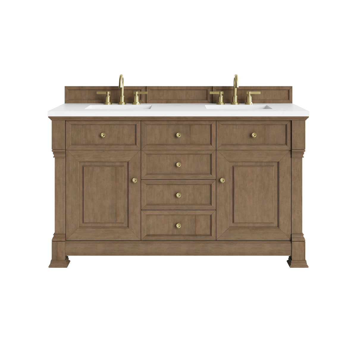 Brookfield 60" Double Vanity, Pecan, w/ 3 CM White Zeus Silestone  Top