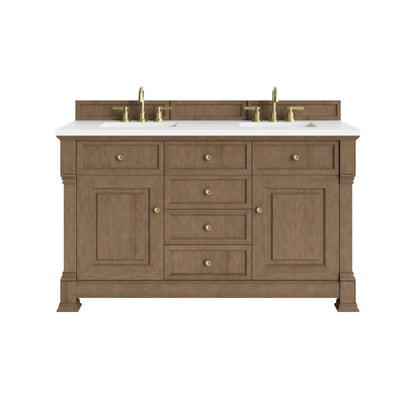 Brookfield 60" Double Vanity, Pecan, w/ 3 CM White Zeus Silestone  Top