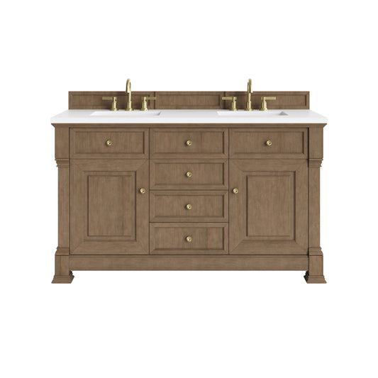 Brookfield 60" Double Vanity, Pecan, w/ 3 CM White Zeus Silestone  Top