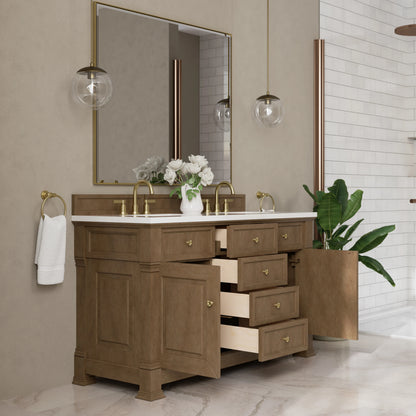 Brookfield 60" Double Vanity, Pecan, w/ 3 CM White Zeus Silestone  Top, view 5