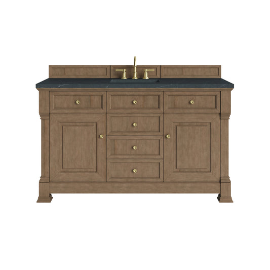 Brookfield 60" Single Vanity, Pecan w/ 3 CM Charcoal Soapstone Silestone Top