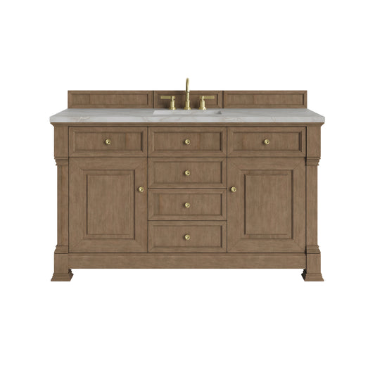 Brookfield 60" Single Vanity, Pecan w/ 3 CM Victorian Silver Silestone Top