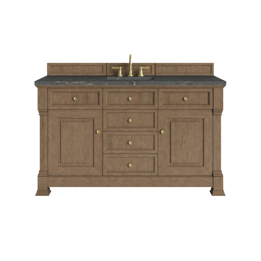 Brookfield 60" Single Vanity, Pecan w/ 3 CM Parisien Bleu Silestone Top w/ FreePower Wireless Charger