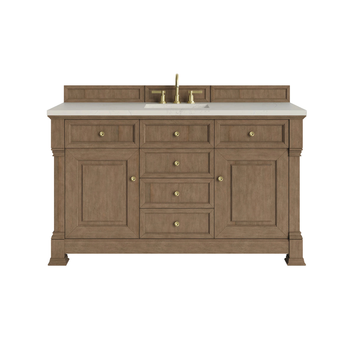 Brookfield 60" Single Vanity, Pecan, w/ 3 CM Siberian Silestone Top w/FreePower Wireless Charger