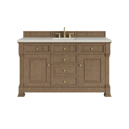Brookfield 60" Single Vanity, Pecan, w/ 3 CM Siberian Silestone Top w/FreePower Wireless Charger