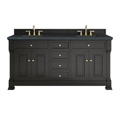 Brookfield 72" Double Vanity, Black Onyx, w/ 3 CM Charcoal Soapstone Silestone Top