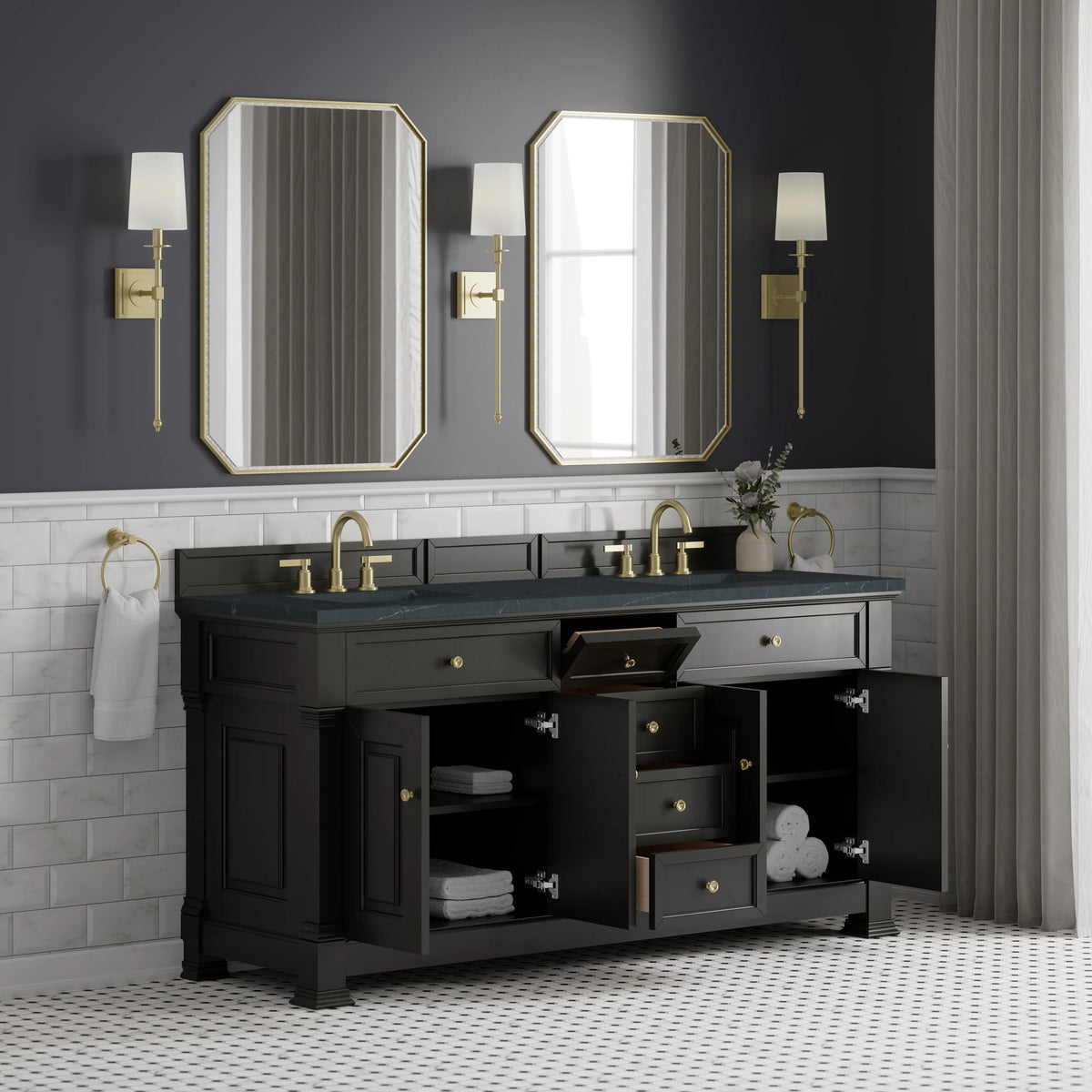 Brookfield 72" Double Vanity, Black Onyx, w/ 3 CM Charcoal Soapstone Silestone Top, view 5