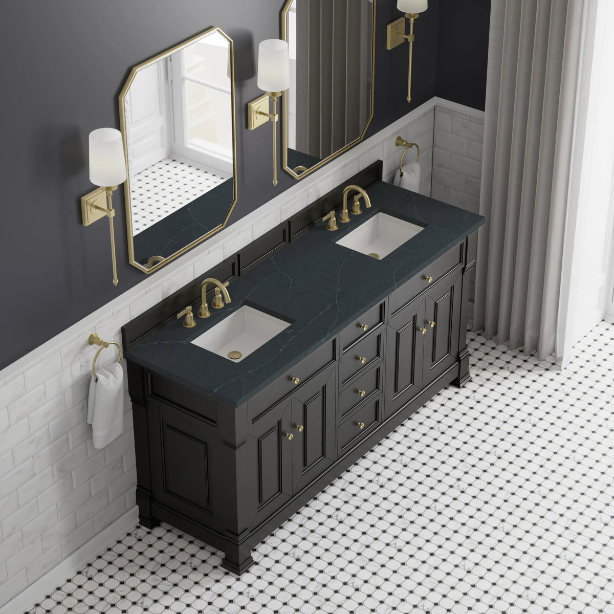 Brookfield 72" Double Vanity, Black Onyx, w/ 3 CM Charcoal Soapstone Silestone Top, view 7
