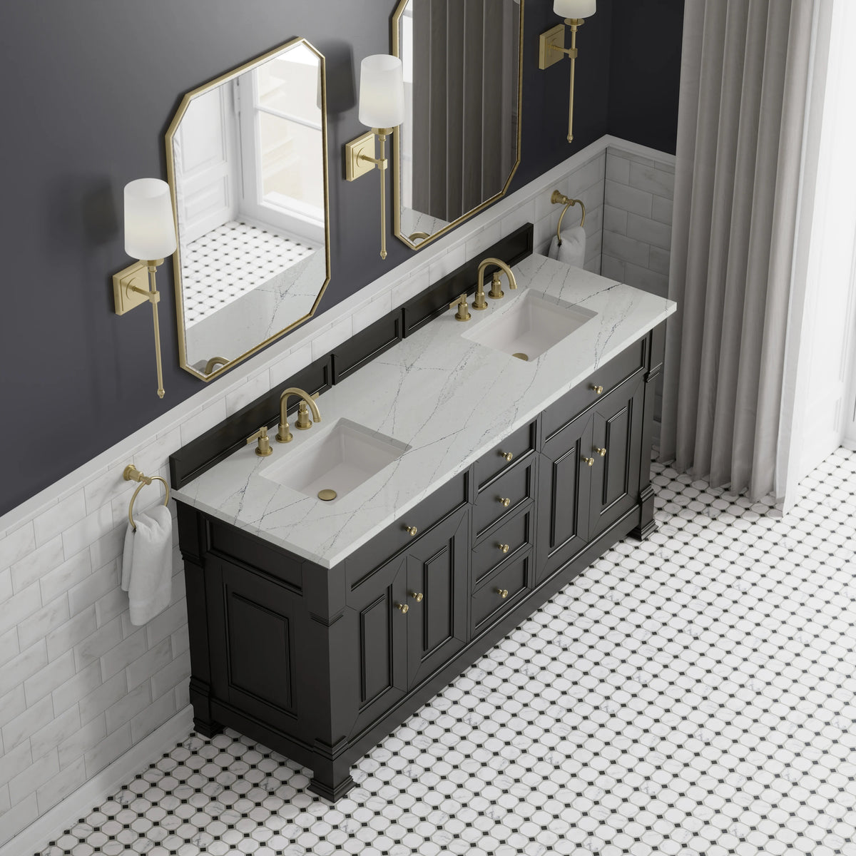 Brookfield 72" Double Vanity, Black Onyx w/ 3 CM Ethereal Noctis Silestone Top, view 7