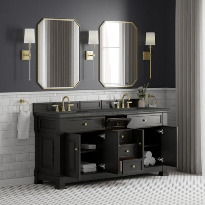 Brookfield 72" Double Vanity, Black Onyx w/ 3 CM Parisien Bleu Silestone Top, view 5