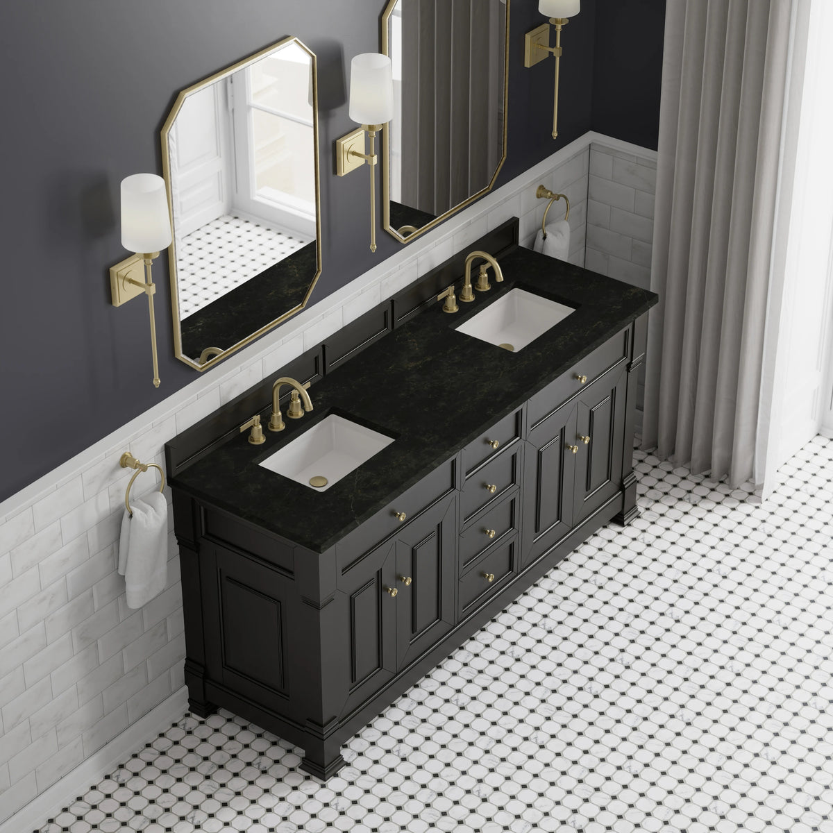 Brookfield 72" Double Vanity, Black Onyx, w/ 3 CM Phantome Eclos Top, view 7
