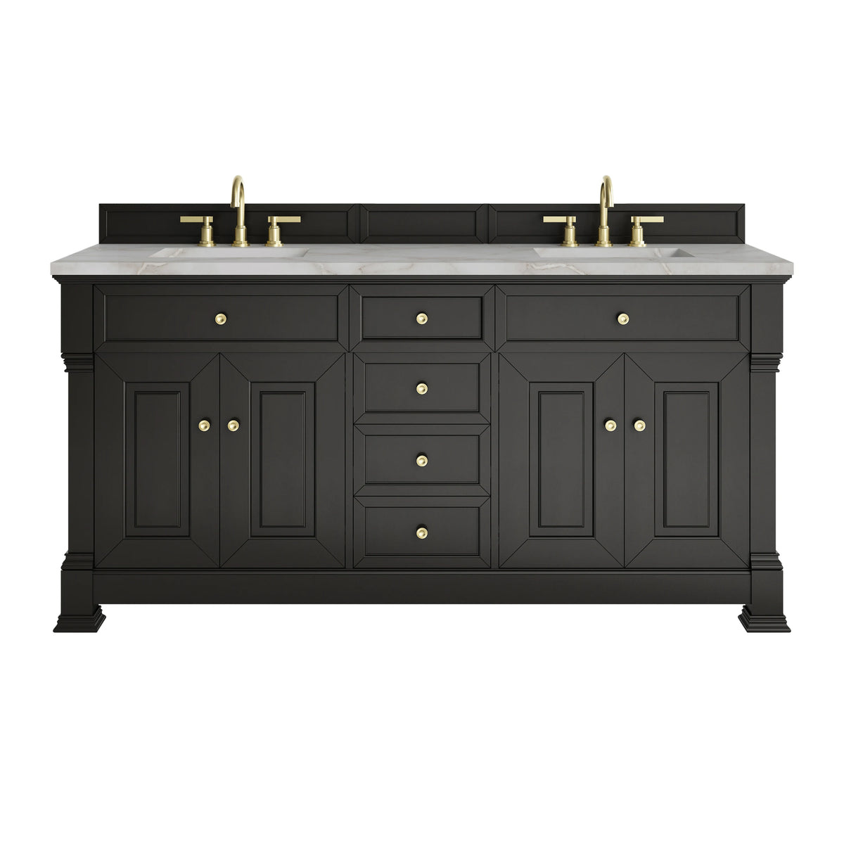 Brookfield 72" Double Vanity, Black Onyx w/ 3 CM Victorian Silver Silestone Top