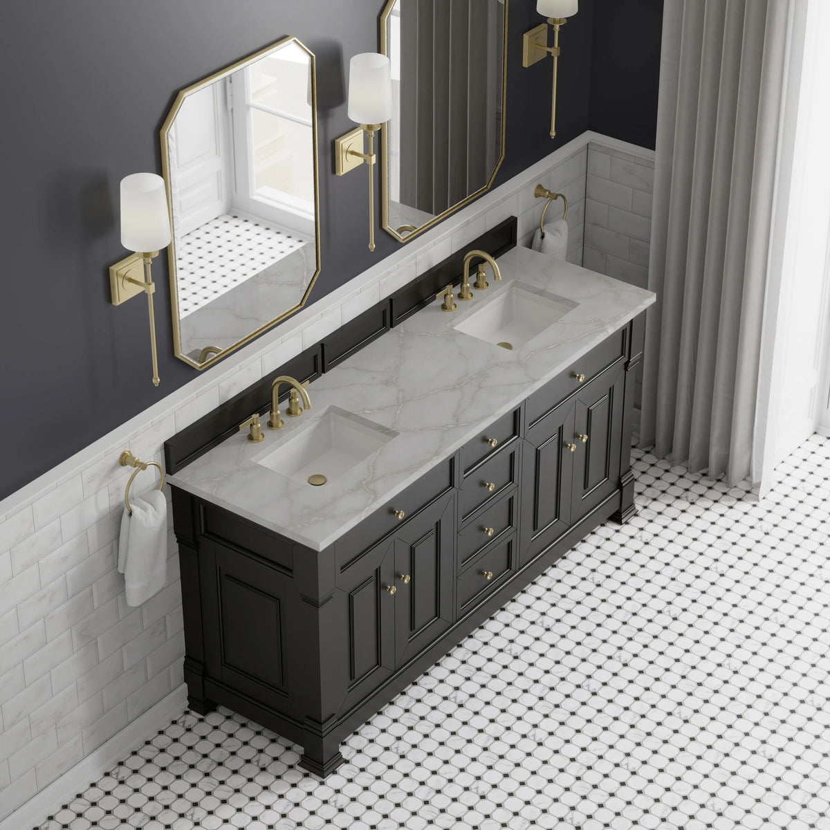 Brookfield 72" Double Vanity, Black Onyx w/ 3 CM Victorian Silver Silestone Top, view 7