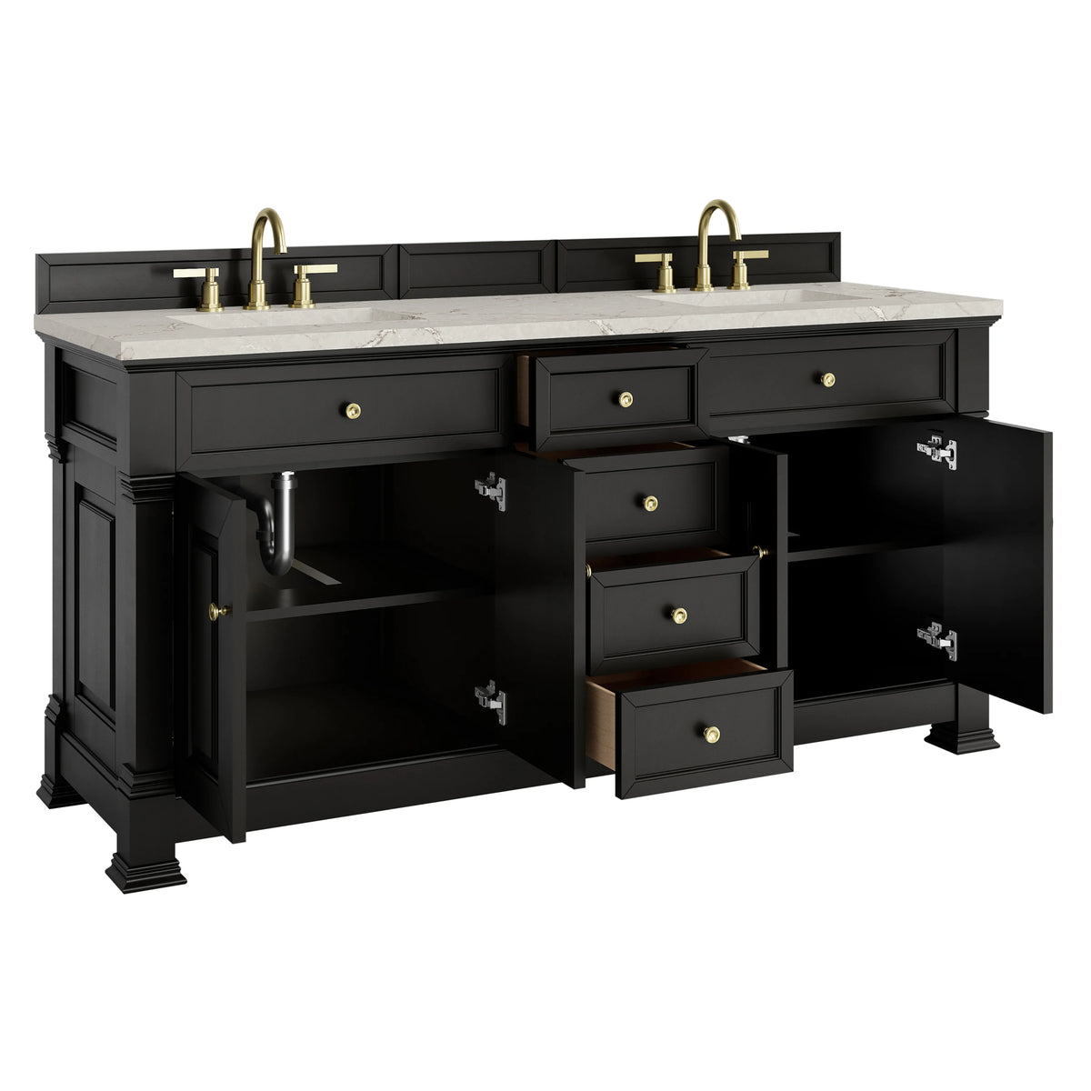 Brookfield 72" Double Vanity, Black Onyx w/ 3 CM Victorian Silver Silestone Top, view 8