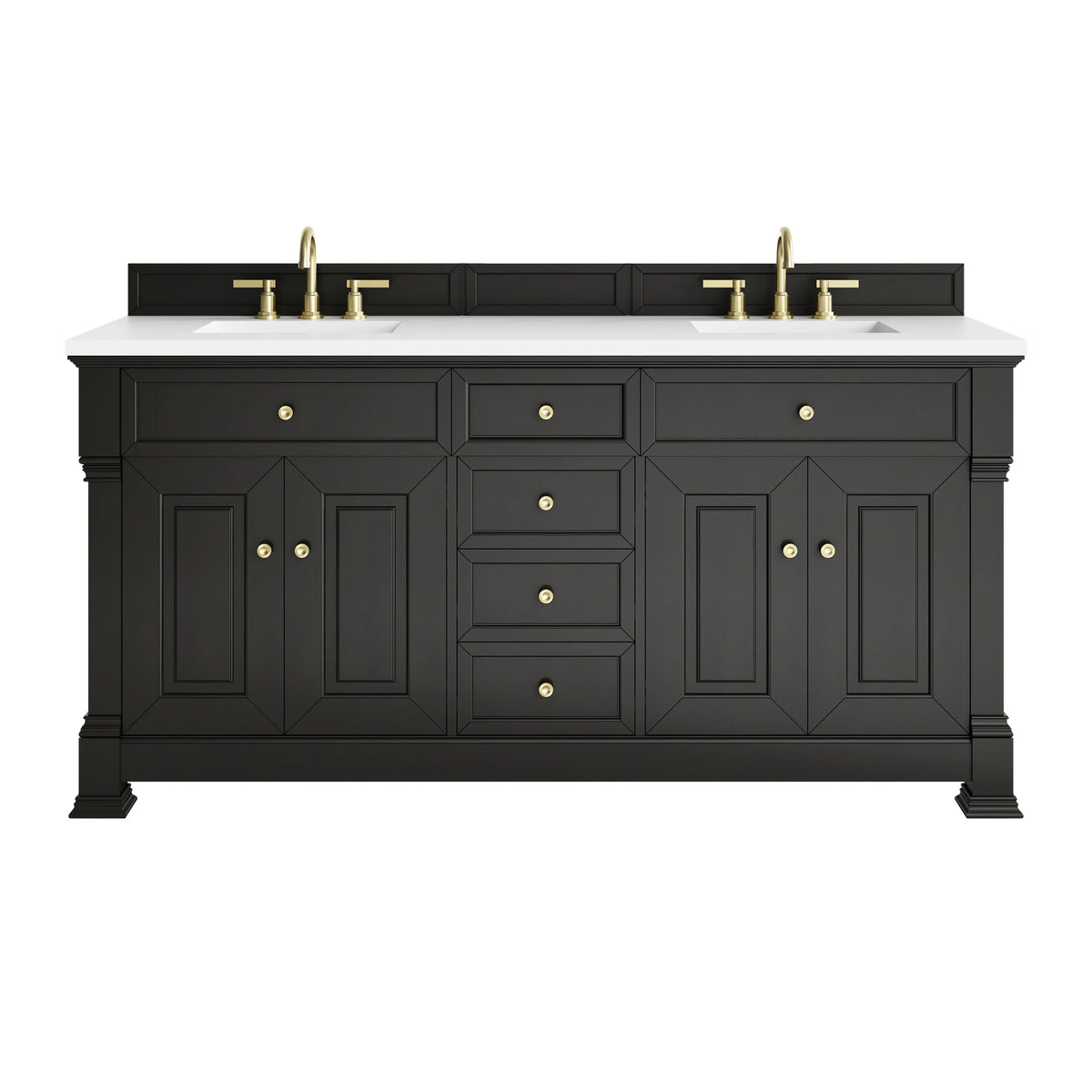 Brookfield 72" Double Vanity, Black Onyx, w/ 3 CM White Zeus Silestone Top