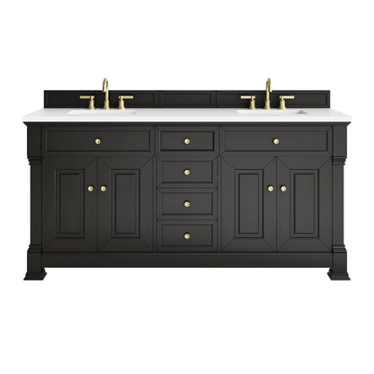 Brookfield 72" Double Vanity, Black Onyx, w/ 3 CM White Zeus Silestone Top