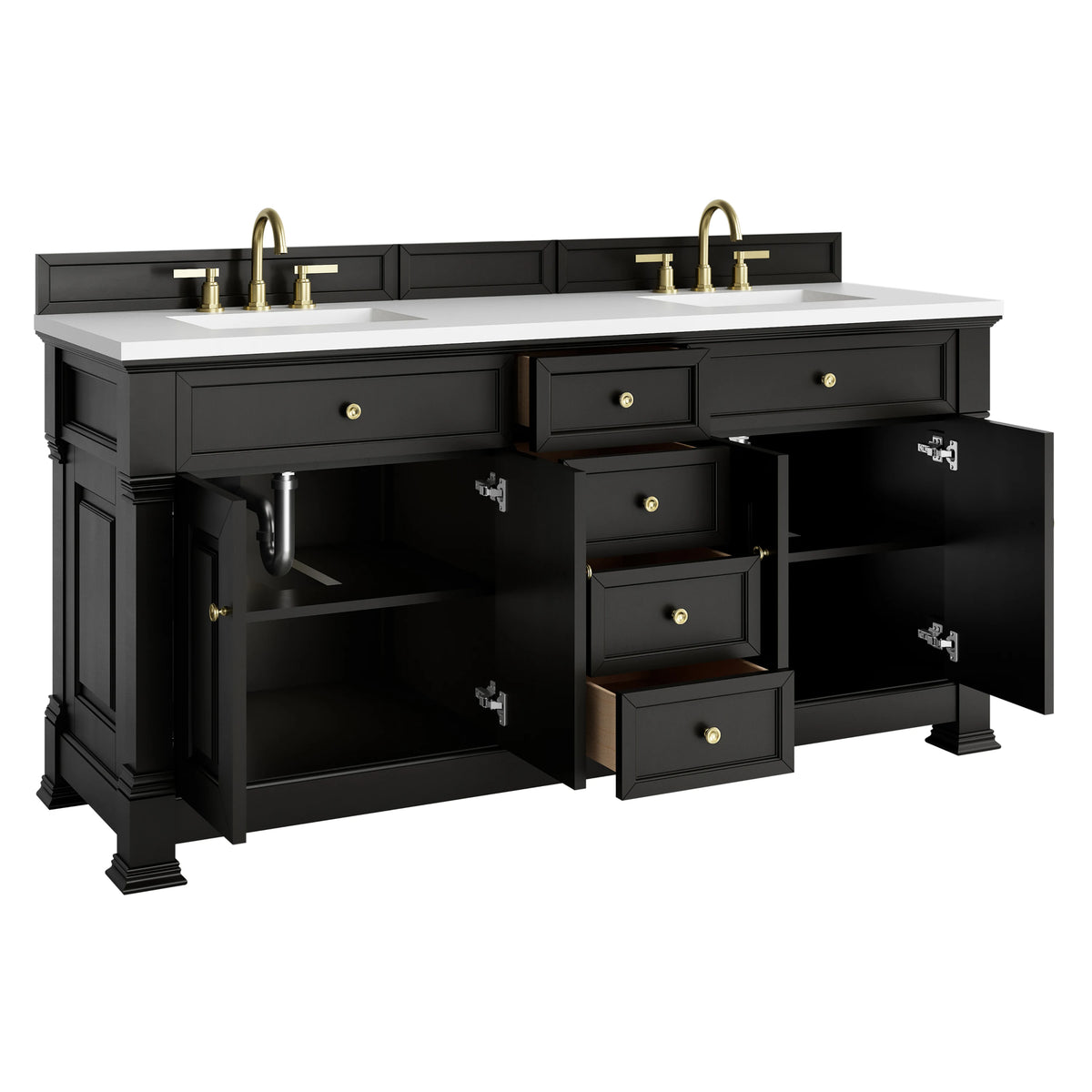 Brookfield 72" Double Vanity, Black Onyx, w/ 3 CM White Zeus Silestone Top, view 8