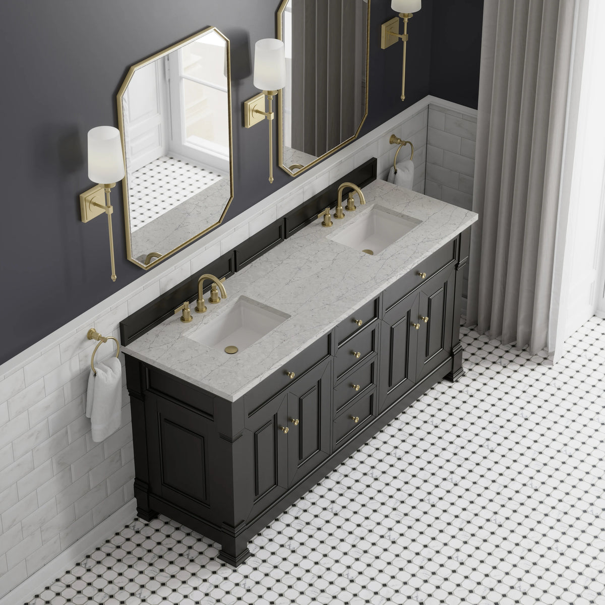 Brookfield 72" Double Vanity, Black Onyx w/ 3 CM Eternal Jasmine Pearl Silestone Top w/ FreePower Wireless Cha, view 11